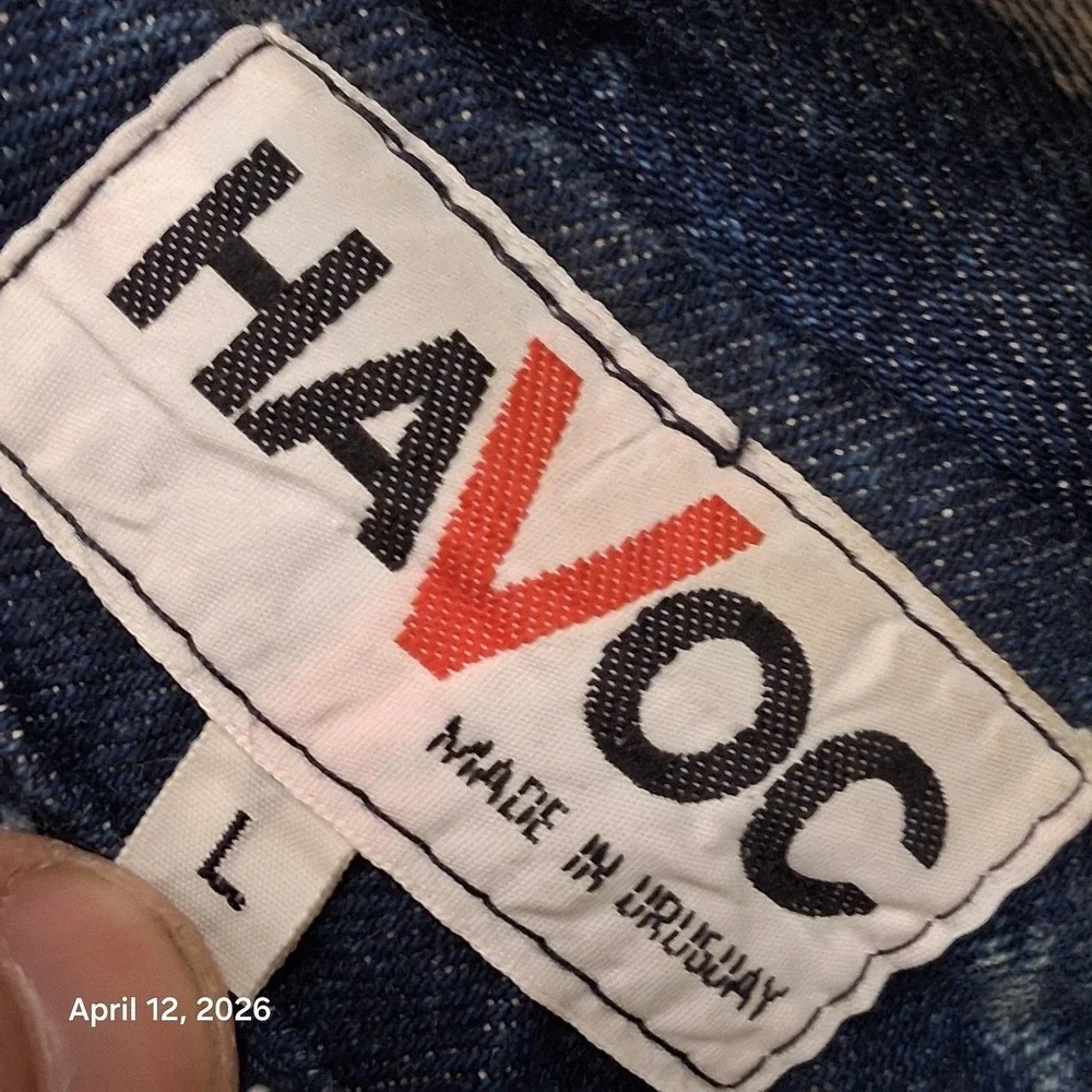 Vintage HAVOC Western Fringe Acid Wash Denim Jacket Womens Size Large 80s BOHO - Picture 7 of 11